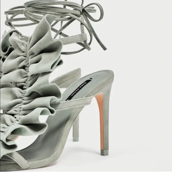 ZARA 100% LEATHER RUFFLE LACE UP HIGH HEELS STILETTO BRAND NEW WITH TAGS - Picture 5 of 6